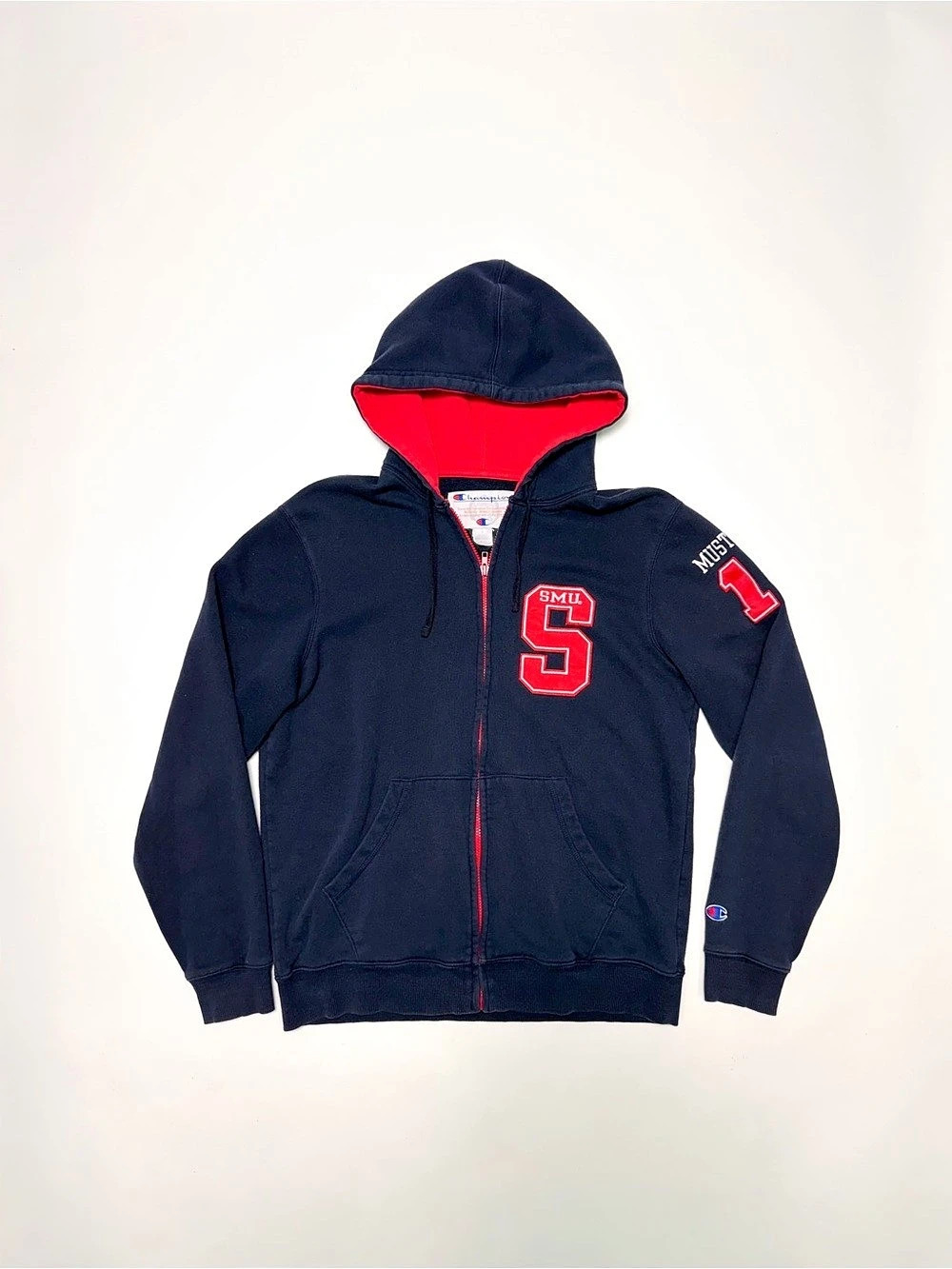 Champion SMU Mustangs Navy Red Full Zip Varsity Hoodie L